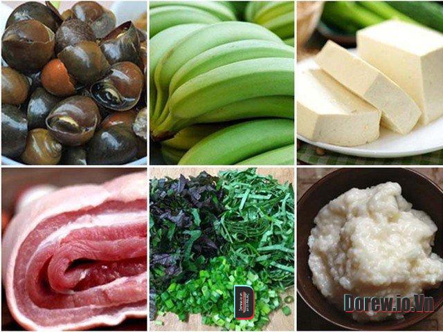 Nguyên liệu làm móm ốc chuối đậu
