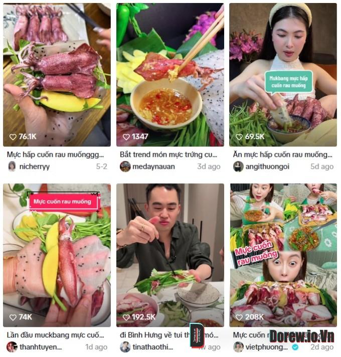 Món mực cuốn rau muống gây sốt